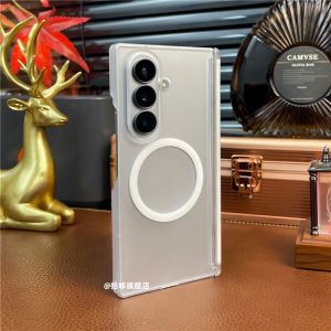 Ultra-Thin Frosted Magnetic Phone Case for Samsung Galaxy Z Fold7/6/5/4 Mens Full Cover Protective Shell Semi-Transparent Dual Axis Protection