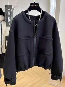 Plus Size Womens Clothing 150.00kg European Goods Short Work Clothes Outwear Plus Size Ladies Fall Loose Western Style Fancy Drawstring Sweatshirt 2