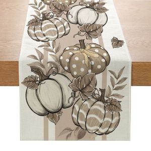 VIKAMA 2/4/6pcs Autumn Thanksgiving Table Flag Checkered Pumpkin Maple Leaf Linen Table Flag Rural Style Table Decoration