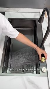 Chậu rửa chén 1 hố inox 304 phủ nano 75x46 bồn rửa bát kèm vòi rút thác nước rổ xả