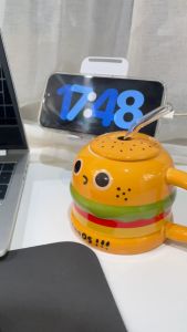 แก้วเครื่องมือ เครื่องแก้วกาแฟทรงเบอร์เกอร์ แถมฟรีชั้นกาแฟ แก้วมัคเซรามิค