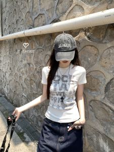 American Style Short Sleeve round Neck Letter Print T-Shirt Slim Fit Summer New Arrival Womens Top Korean Style Commute