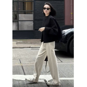 Elegant Short Black Jacket And High Waist Pants Set for Women Stylish Hong Kong Style Slimming Fashionable Quality Autumn Wear