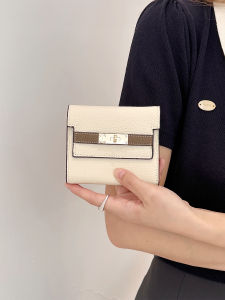 Top Layer Cowhide Short Wallet for Women Lychee Pattern Multi-Card Slot Clutch Purse Youth Leather Goods European Style