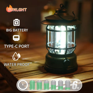 Outdoor camping lights Retro LED Lantern Portable Camping Tent Light Rechargeable Hanging Camping Light Portable Large Capacity Battery Water Proof