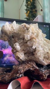 HỐC Đá thạch Anh TEMUARIAN KÈM ĐẾ tán sắc pha lê tự nhiên trong suốt vàng Citrine thanh tẩy thiền định tarot cực mạnh Clear Quartz Natural