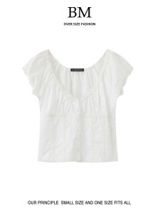 เสื้อยืดคอวีแขนสั้น BM Fashion ใหม่ ทรงเข้ารูป แขนพอง สไตล์หวานและเผ็ดร้อน สำหรับผู้หญิง ฤดูร้อน 2023