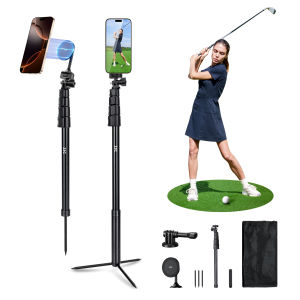 JJC Golf Monopod Selfie Stick with Ground Spike Stakes 61" Magnetic Aluminum Phone Tripod Stand for Golf Traing Aid Swing Recording Golf Swing Analyzer for iPhone Android Phones Gopro Action Cameras