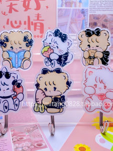 Hand-Painted Cute Cartoon Mikko Cat And Bear Hooks No Drilling Traceless Dormitory Bathroom Classification Storage Adhesive Hooks