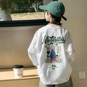 Cool Boys Autumn Winter Cotton T-Shirt Hoodie Cartoon Print Casual Long Sleeve round Neck Top for 3-14 Years Old Kids