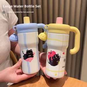 GESHIFAN | Cute Cartoon Cat Insulated Travel Tumbler with Straw
