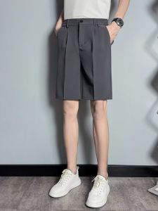 Quần Short Nam Vải Lụa Băng Màu Xám Đậm Mùa Hè Phong Cách Đường Phố Mỹ Quần Ngắn Gấp Dài qua Đầu Gối Thời Trang