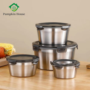 Lunch Box 304 Food Grade Stainless Steel Fresh-Keeping Box Sealed Round Bowl With Lid Leakproof Large-Capacity Storage Food Container