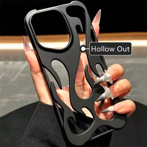 Luxury Matte Hollow Out Flame Phone Case For iPhone 16 17 15 14 13 11 12 Pro Max Plus Air Soft Dissipate Heat Bumper Back Cover