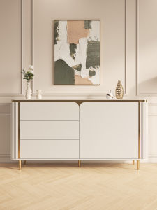 Modern Minimalist Luxury Real Wood Dining Room Sideboard Wall Mounted Rock Board Entrance Hall Cabinet Storage Organizer