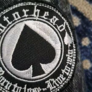 Jaket Jeans Bordir Emblem Kombinasi Sablon dan Bordir Pria - Sandwash Hitam MOTORHEAD