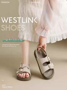 Chunky Heel Open Toe Square Buckle Fashion Slippers