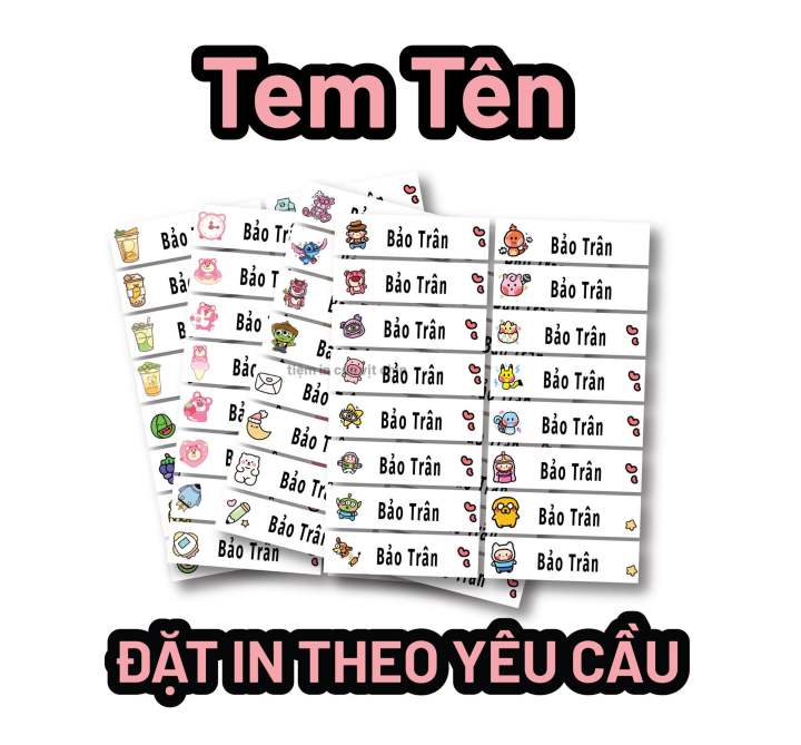 Set150 tem dán tên sticker tên bé theo yêu cầu ngẫu nhiên nhiều mẫu dán ...