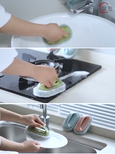 3pcs Cleaning Brush with Handle Bathroom Tile Brush Kitchen Decontamination Magic Sponge Brush Multi-Purpose Cleaning Brush