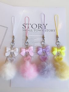 Fall and Winter Fur Ball Bows Phone Case Pendant CCD Camera Pendant Chain Heart Shape Bag Keychain Goo Ben Hang Rope
