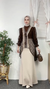 Zavora OOTD Lebaran Outer Brukat 4in1 Setelan Wanita ( Bella Square + Manset + Outer + Rok Duyung ) Oneset Korean Hijab Style - SET AB496