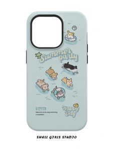 Swimming Puppy Iphone15promax Mobile Phone Shell for iPhone New Arrival 14pro South Korea Feilin 2-in-1 13 Niche Style 12 Cartoon Original Female 11pro Cute Xsmax All-Inclusive Drop-Resistant Protection