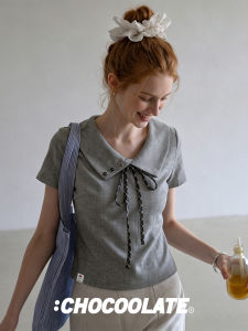 Korean Style Peter Pan Collar Short Sleeve Knitted Top