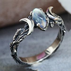 Huitan Vintage Giả Đá Mặt Trăng Tròn Nhẫn Nữ Tinh Tế Phong Cách Bohemian Hợp Kim Kẽm Ngón Tay Phụ Kiện Cho Trang Sức Dự Tiệc