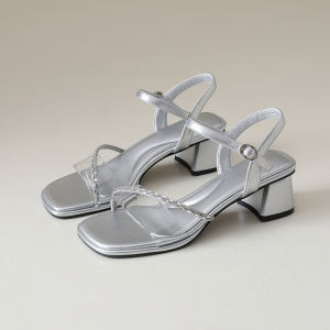 YX | Elegant Crystal Clear Thick Heel Sandals