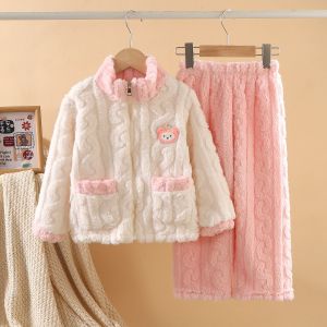 JIFANPAUL | Bộ pijama lông cừu san hô cho trẻ em 2 món