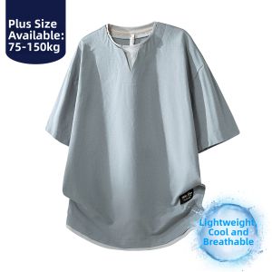 BINHANG | V Neck Fake Two-Piece T-Shirt Light and Breathable
