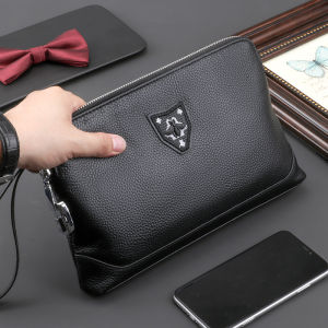 กระเป๋าหนังแท้ขนาดใหญ่สำหรับผู้ชาย ปิดด้วยล็อคแบบเปิด-ปิดได้ กระเป๋าสะพายไหล่แบบหนังวัวนิ่ม กระเป๋าใส่ของสำหรับธุรกิจ