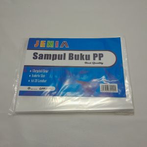 Sampul Plastik PP JENIA 5 Pak Ukuran Quarto ( Untuk Buku Kuarto Sidu isi 38 - 58 ) Per pak isi 20 Lbr / Bahan PolyPropylene Bening Untuk Buku Tulis Kecil