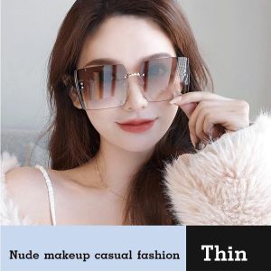 New Sunglasses for Women Frameless Trimmed Sunglasses for Women Internet Celebrity Style Anti-Ultraviolet Driving Glasses Round Face Trendy Women 太阳镜女无框切边墨镜