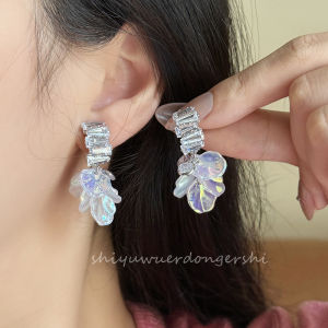 Dreamy Sweet Wedding Maidsmaid Accessory Shell Petal Earrings No Piercing Mosquito Coil Tray Clip on Princess Runaway Glittering Diamond