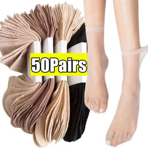 50Pairs Women Summer Ultra-thin Silk Socks / Skin Color Velvet Short Silk Socks / Transparent Crystal Invisible Socks / Anti-slip Ice Silky Elastic Socks