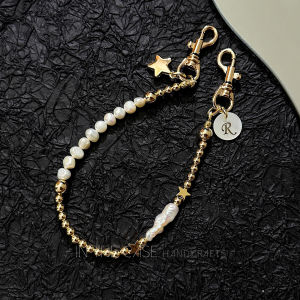 Inthecase Baroque Natural Freshwater Pearl 14K Gold XINGX Beaded Lanyard Drop-Resistant Universal Mobile Phone Lanyard