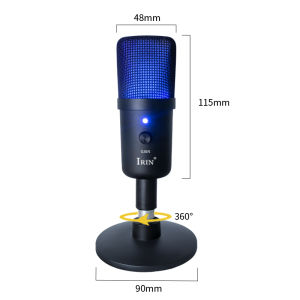 IRIN | IRIN RGB Gaming Microphone – Metal Mesh Head USB Condenser Mic with Volume Control Mute Button & Multi-Angle Adjustable Base