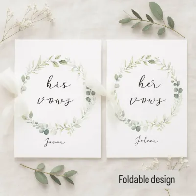 Personalised Wedding Vow Cards | His & Her Vows with Ribbon | Custom Names Dates & Quotes | Elegant Floral Wedding Stationery & Keepsake