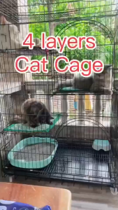 Anti Rust 4 Layer Cat Cage Foldable With Lockable Wheels Chew Proof Mesh Tropical Climate Ready For 3 Cats