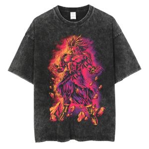 Bandai | Streetwear Hip Hop T-Shirt Dragon Ball Anime Graphic T Shirt Harajuku Cotton 2026 Men Summer Black Washed Tshirt Loose