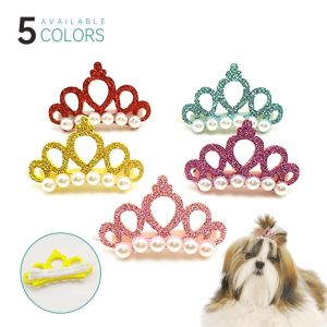CRUSHES Pearl Handmade Pet Supplies Puppy Accessories Pet Headwear Headdress Bow-tie Hairpin Crown Shape Hair Clip Dog Bowknot