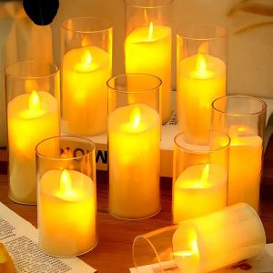 Acrylic Glass LED Flameless Swing Electronic Candle Lamp Battery Flashing Tea Lamp Wedding Christmas Party Home Decoration
