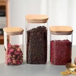6 Pcs Airtight Food Storage Containers with Bamboo Lids for Kitchen Organization PET Canisters Are Ideal for Pasta Sugar