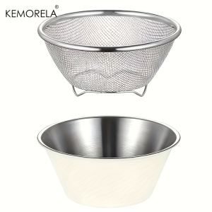 2 in 1 Stainless Steel Strainers with Micro-Perforated Mesh Dishwasher Safe Easy-Clean Design for Washing Vegetables Fruits Rice