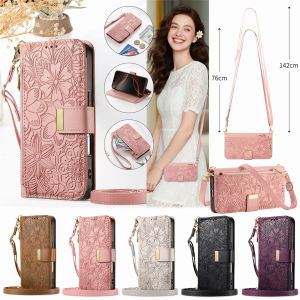 szhaiyu | Leather Zipper Crossbody Wallet Card Slot Phone Case for Samsung Galaxy S26 S25 Ultra S24 FE S23 S22 S21 Plus Wrist Strap Cover