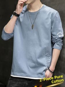 ROMON | Long Sleeve Round Neck T-Shirt with Fake Two-Piece Design