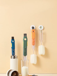【✅SG Brand】RICHMENT 5 in 1 Bottle & Cup Cleaning Brush Set with Sponge Brush Stiff Brush U Shaped Brush Twisted Crevice Brush & Scraper for Cups Lids Bottles and Narrow Gaps