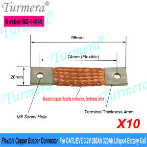 Khớp Nối Thanh Đồng Mềm Turmera Cho Pin Lifepo4 280Ah 320Ah 360Ah 12V 24V 48V Khoảng Cách Giữa Các Lỗ 74mm 56mm 2mm 4mm 300A
