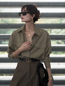 French Vintage Coffee Color Loose Casual Long Sleeve Shirt Womens Autumn Commute Style Fashion Ladies Premium Shirt